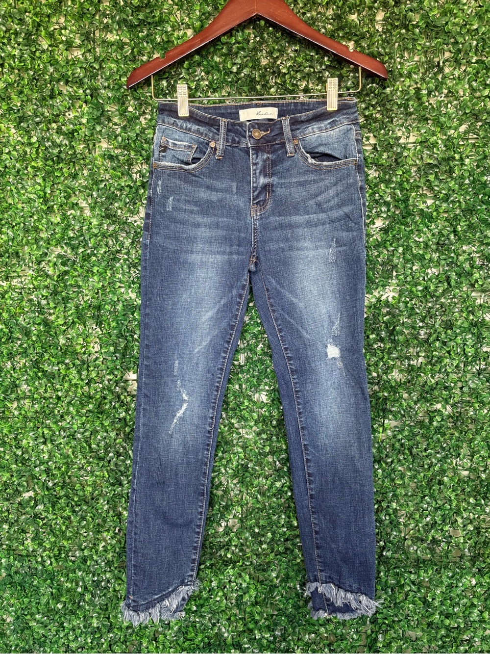 KanCan Indigo Skinny Jeans with Distressed and frayed hems